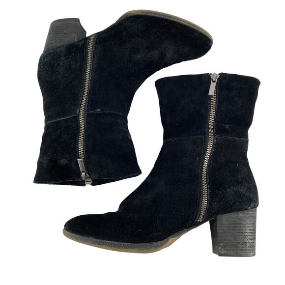 ADAM TUCKER 9M Isadora Black Suede Leather Double Zipper Boots Bootie Heel - Picture 8 of 16